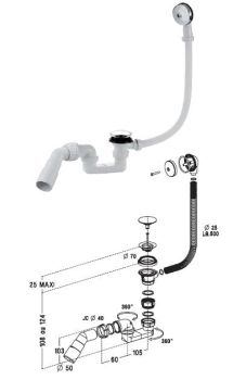 - RADAWAY Komplet odpływowo przelewowy typu “click-clack” z syfonem samoczyszczącym B602R - B602R - Łazienki Szydłowski