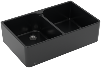 - VILLEROY&BOCH 80 X zlew ceramiczny 79,5 x 50 cm dwu komorowy pure black 638001R7 - 638001R7 - Łazienki Szydłowski