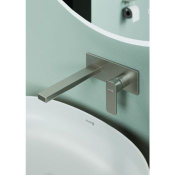 - KLUDI-RENON ścienna bateria umywalkowa 24 cm nikiel szczotkowany 42245N575 - 42245N575 - Łazienki Szydłowski