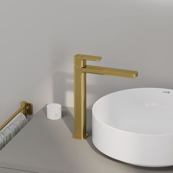  - KLUDI-RENON jednouchwytowa bateria umywalkowa wysoka złoty szczotkowany 42298N075 - 42298N075 - Łazienki Szydłowski