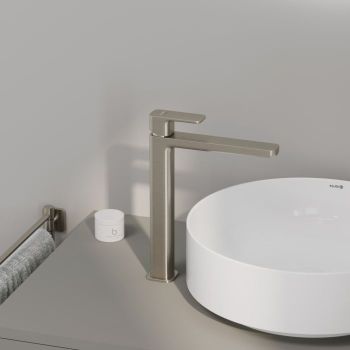 - KLUDI-RENON jednouchwytowa bateria umywalkowa wysoka nikiel szczotkowany 42298N575 - 42298N575 - Łazienki Szydłowski