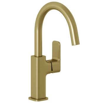 - KLUDI RENON bateria umywalkowa z zaworem Push Open złoty szczotkowany 42027N075 - 42027N075 - Łazienki Szydłowski