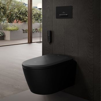 - Villeroy & Boch ViClean Supreo toaleta myjąca wisząca 61,2 x 38,4 cm z deską WC z kolor pure black z CeramicPlus V16EN2R7 - V16EN2R7 - Łazienki Szydłowski
