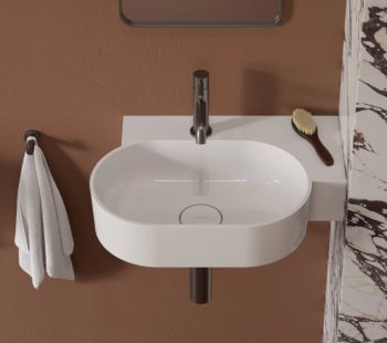  - OMNIRES OVO M+ umywalka nablatowa/wisząca - prawa, 55 x 38 cm bez owtoru pod armaturę biały połysk OVO555UWPBP - OVO555UWPBP - Łazienki Szydłowski