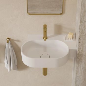 - OMNIRES OVO M+ umywalka nablatowa/wisząca - prawa, 55 x 38 cm bez owtoru pod armaturę biały mat OVO555UWPBM - OVO555UWPBM - Łazienki Szydłowski