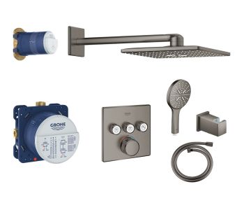  - GROHE-Grohtherm SmartControl Perfect zestaw prysznicowy z termostatem i deszczownicą kolor brushed hard graphite 34706AL0 - 34706AL0 AT - Łazienki Szydłowski