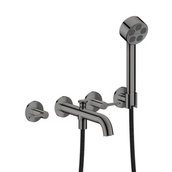  - AXOR One 3-otworowa bateria wannowa z uchwytami jednoramiennymi czarny chrom polerowany 48444330 - 48444330 - Łazienki Szydłowski