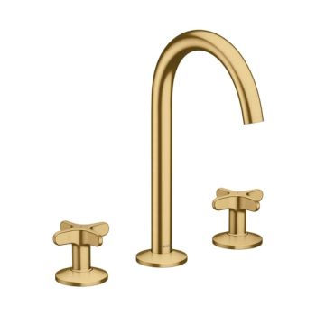 - AXOR One 3-otworowa bateria umywalkowa 170 z uchwytami krzyżowymi i kompletem odpływowym Push-Open złoty optyczny szczotkowany 48040250 - 48040250 - Łazienki Szydłowski