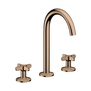  - AXOR One 3-otworowa bateria umywalkowa 170 z uchwytami krzyżowymi i kompletem odpływowym Push-Open czerwone złoto polerowane 48040300 - 48040300 - Łazienki Szydłowski