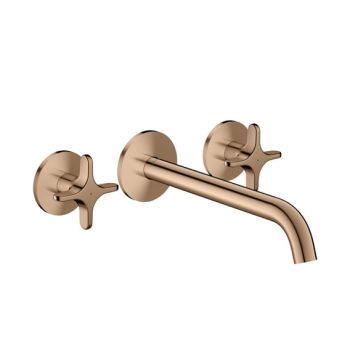  - AXOR One 3-otworowa bateria umywalkowa z uchwytami krzyżowymi i wylewką 22 cm, czerwone złoto polerowane 48140300 - 48140300 - Łazienki Szydłowski