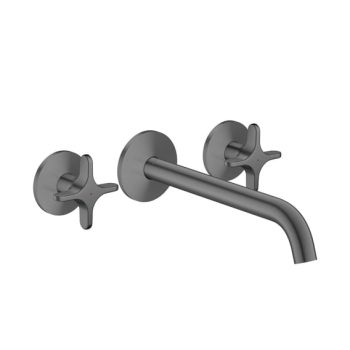  - AXOR One 3-otworowa bateria umywalkowa z uchwytami krzyżowymi i wylewką 22 cm, czarny chrom szczotkowany 48140340 - 48140340 - Łazienki Szydłowski