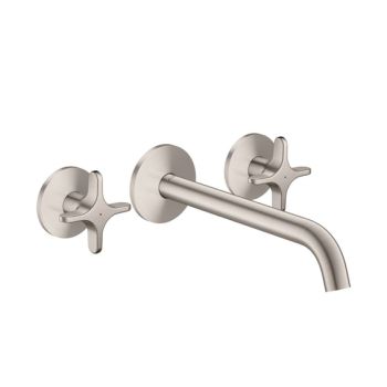  - AXOR One 3-otworowa bateria umywalkowa z uchwytami krzyżowymi i wylewką 22 cm, stal szlachetna optyczna 48140800 - 48140800 - Łazienki Szydłowski