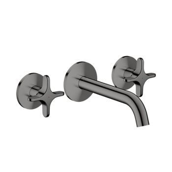  - AXOR One 3-otworowa bateria umywalkowa z uchwytami krzyżowymi i wylewką 16 cm, czarny chrom polerowany 48130330 - 48130330 - Łazienki Szydłowski