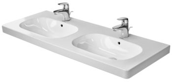 - DURAVIT D-Code Umywalka meblowa 120x49 cm, podwójna z przelewem, z półką na baterię, biały połysk 03481200002 - 03481200002 - Łazienki Szydłowski