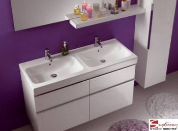  - GEBERIT iCon Umywalka podwójna 120 x 48,5 cm, z dwoma otworami, z przelewem biała z powłoką Keratect 124120600 - 124120600 - Łazienki Szydłowski