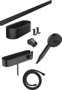 - HANSGROHE WallStoris Pakiet słuchawka prysznicowa, bateria termostatyczna, panel ścienny czarny mat 24250670 - 24250670 - Łazienki Szydłowski