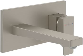 - Villeroy&Boch Architectura Square bateria umywalkowa ścienna z zestawem odpływowym 21 cm nikiel szczotkowany TVW12500300064 - TVW12500300064 - Łazienki Szydłowski