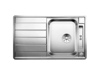 - BLANCO AXIS III 45 S-IF zlewozmywak 86x51 cm odwracalny, korek auto., InFino, deska szkło białe, stal polerowana 522102 - 522102 - Łazienki Szydłowski