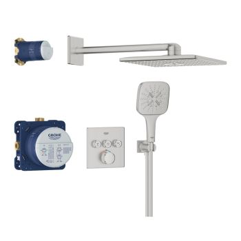 - GROHE-Grohtherm Smartcontrol Zestaw prysznicowy podtynkowy z Rainshower Smartactive 310 Cube stal nierdzewna 34864DC0 - 34864DC0 AT - Łazienki Szydłowski