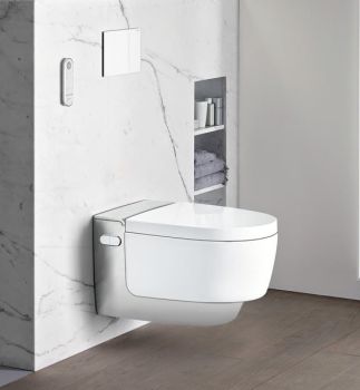 - GEBERIT AquaClean Mera Comfort toaleta myjąca wisząca z deską WC kolor biały / chrom 146210211 - 146.210.21.1 - Łazienki Szydłowski