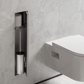 - Hansgrohe XtraStoris Rock Wnęka ścienna z półką i szczotką wc i drzwiczkami do wyłożenia płytkami Stal Szlachetna Szczotkowana 56060800 - 56060800 - Łazienki Szydłowski