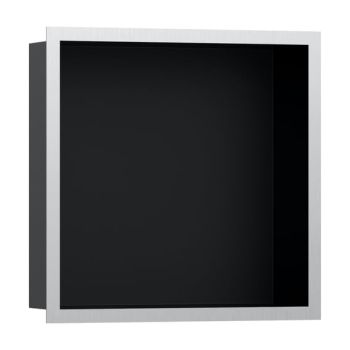 - HANSGROHE XtraStoris Individual Wnęka ścienna 30 x 30 x 10 cm czarny mat z ozdobną ramką  Stal Szlachetna Szczotkowana 56098800 - 56098800 - Łazienki Szydłowski