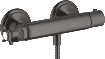 - AXOR Montreux Bateria prysznicowa z uchwytami krzyżowymi, termostatyczna, czarny chrom szczotkowany 16261340 - 16261340 - Łazienki Szydłowski