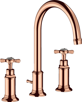  - AXOR Montreux 3-otworowa bateria umywalkowa 180 z uchwytami krzyżowymi i kompletem odpływowym z cięgłem czerwone złoto polerowane 16513300 - 16513300 - Łazienki Szydłowski