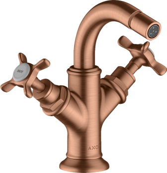  - AXOR Montreux 2-uchwytowa bateria bidetowa z uchwytami krzyżowymi i kompletem odpływowym z cięgłem czerwone złoto szczotkowane 16520310 - 16520310 - Łazienki Szydłowski