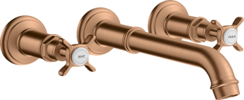  - AXOR Montreux 3-otworowa bateria umywalkowa z uchwytami krzyżowymi i wlewką 16,5 - 22,5 cm, ścienna, podtynkowa brąz szczotkowany 16532140 - 16532140 U - Łazienki Szydłowski