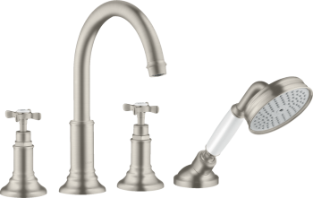- AXOR Montreux 4-otworowa bateria wannowa do montażu na cokole z płytek z uchwytami krzyżowymi stal szlachetna optyczna 16544800 - 16544800 - Łazienki Szydłowski