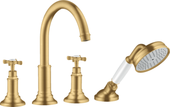 - AXOR Montreux 4-otworowa bateria na brzeg wanny z uchwytami krzyżowymi złoty optyczny szczotkowany 16546250 - 16546250 U - Łazienki Szydłowski