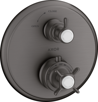 - AXOR Montreux Bateria termostatyczna z uchwytem krzyżowym i zaworem odcinającym czarny chrom szczotkowany 16800340 - 16800340 - Łazienki Szydłowski