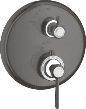 - AXOR Montreux Bateria termostatyczna z uchwytem jednoramiennym i zaworem odcinającym czarny chrom szczotkowany 16801340 - 16801340 - Łazienki Szydłowski