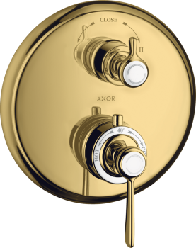 - AXOR Montreux Bateria termostatyczna z uchwytem jednoramiennym i zaworem odcinająco-przełączającym złoty optyczny polerowany 16821990 - 16821990 - Łazienki Szydłowski