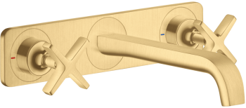 - AXOR Citterio E 3-otworowa bateria umywalkowa z płytką i wylewką 220 mm, ścienna, podtynkowa złoty optyczny szczotkowany 36115250 - 36115250 - Łazienki Szydłowski