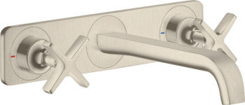  - AXOR Citterio E 3-otworowa bateria umywalkowa z płytką i wylewką 220 mm, ścienna, podtynkowa nikiel szczotkowany 36115820 - 36115820 U - Łazienki Szydłowski