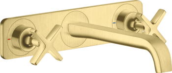 - AXOR Citterio E 3-otworowa bateria umywalkowa z płytką i wylewką 220 mm, ścienna, podtynkowa mosiądz szczotkowany 36115950 - 36115950 - Łazienki Szydłowski