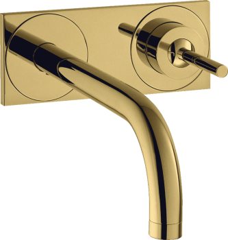 - AXOR Uno Jednouchwytowa bateria umywalkowa z wylewką 16,5 cm i płytką, ścienna, podtynkowa złoty optyczny polerowany 38112990 - 38112990 U - Łazienki Szydłowski