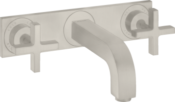  - AXOR Citterio 3-otworowa bateria umywalkowa z uchwytami krzyżowymi, płytką i wylewką 22,6 cm, ścienna, podtynkowa stal szlachetna optyczna 39144800 - 39144800 - Łazienki Szydłowski