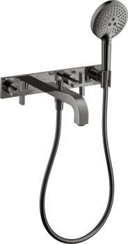 - AXOR Citterio 3-otworowa bateria wannowaz uchwytami krzyżowymi i płytką, ścienna, podtynkowa czarny chrom polerowany 39441330 - 39441330 - Łazienki Szydłowski