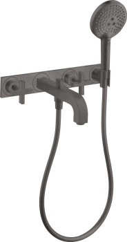 - AXOR Citterio 3-otworowa bateria wannowaz uchwytami krzyżowymi i płytką, ścienna, podtynkowa czarny chrom szczotkowany 39441340 - 39441340 - Łazienki Szydłowski