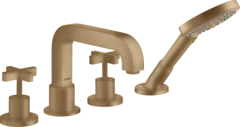 - AXOR Citterio 4-otworowa bateria wannowa do montażu na cokole z płytek z uchwytami krzyżowymi i rozetami brąz szczotkowany 39453140 - 39453140 U - Łazienki Szydłowski