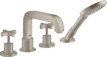  - AXOR Citterio 4-otworowa bateria wannowa do montażu na cokole z płytek z uchwytami krzyżowymi i rozetami nikiel szczotkowany 39453820 - 39453820 U - Łazienki Szydłowski