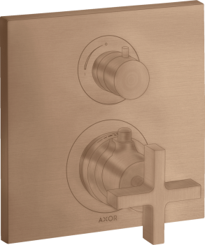  - AXOR Citterio Bateria termostatyczna z uchwytem krzyżowym i zaworem odcinająco-przełączającym do 2 odbiorników, podtynkowa czerwone złoto szczotkowane 39725310 - 39725310 - Łazienki Szydłowski