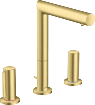 - AXOR Uno 3-otworowa bateria umywalkowa 200 z uchwytami Zero i kompletem odpływowym z cięgłem mosiądz szczotkowany 45133950 - 45133950 U - Łazienki Szydłowski