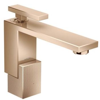 - AXOR Edge bateria umywalkowa 130 z kompletem odpływowym Push-Open, czerwony złoty polerowany 46011300 - 46011300 - Łazienki Szydłowski