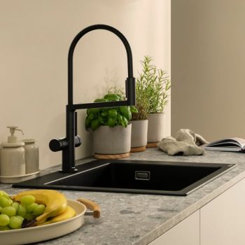 - HANSGROHE Talis Select M54 PowderSpray bateria kuchenna czarny mat / czarny  72861670 - 72861670 - Łazienki Szydłowski