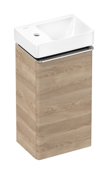 - HANSGROHE Xelu Q Zestaw mała umywalka wisząca z półką po lewej stronie z szafką z drzwiami lewymi 34 x 24,5cm, naturalny dąb 54364000 - 54364000 - Łazienki Szydłowski