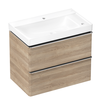 - HANSGROHE Xelu Q Zestaw umywalka wisząca z półką po prawej stronie z szafką z 2 szufladami 78 x 47,5cm naturalny dąb 54382000 - 54382000 - Łazienki Szydłowski